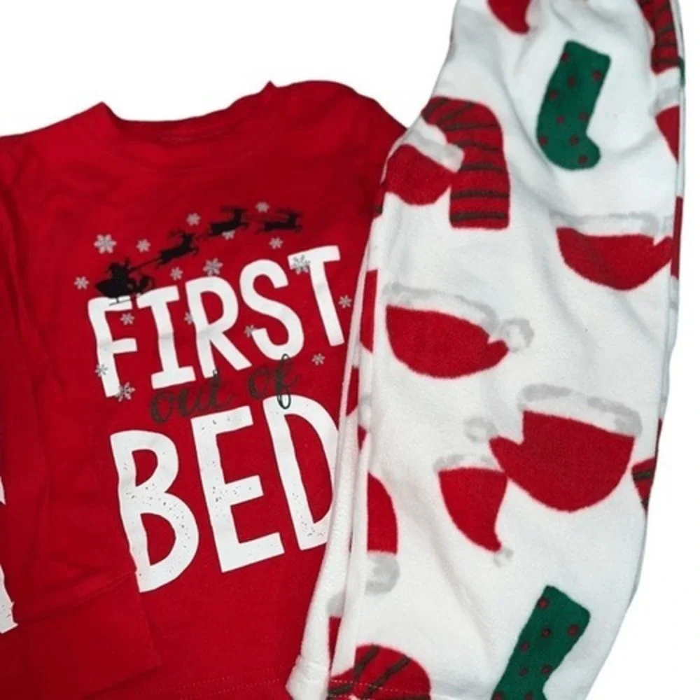 Carters Matching Christmas Pajamas Kids First Out of Bed 4pc Twin PJ Set